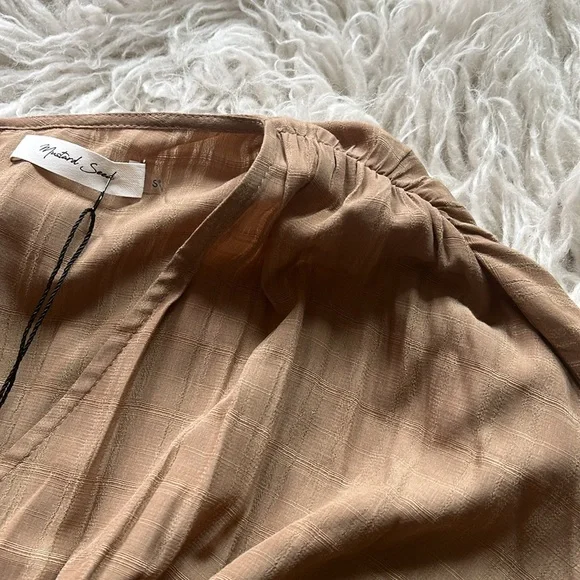 4/$24 NWT Mustard Seed 'Latte' pleated ruched tiered v-neck 3/4 sleeve dress szS - Picture 6 of 11